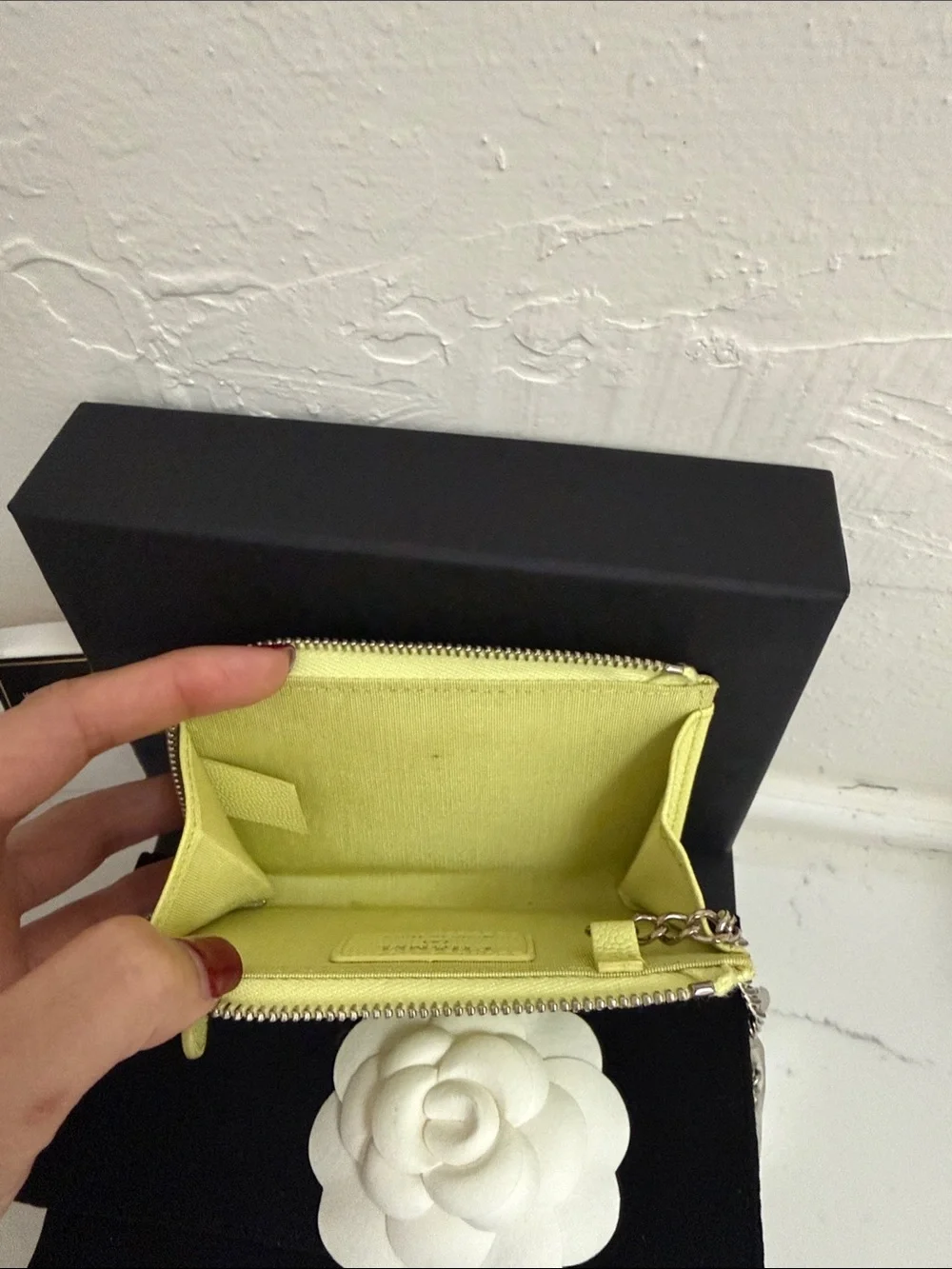 CHANEL Lemon Yellow CC Logo Key Card Holder with Chain